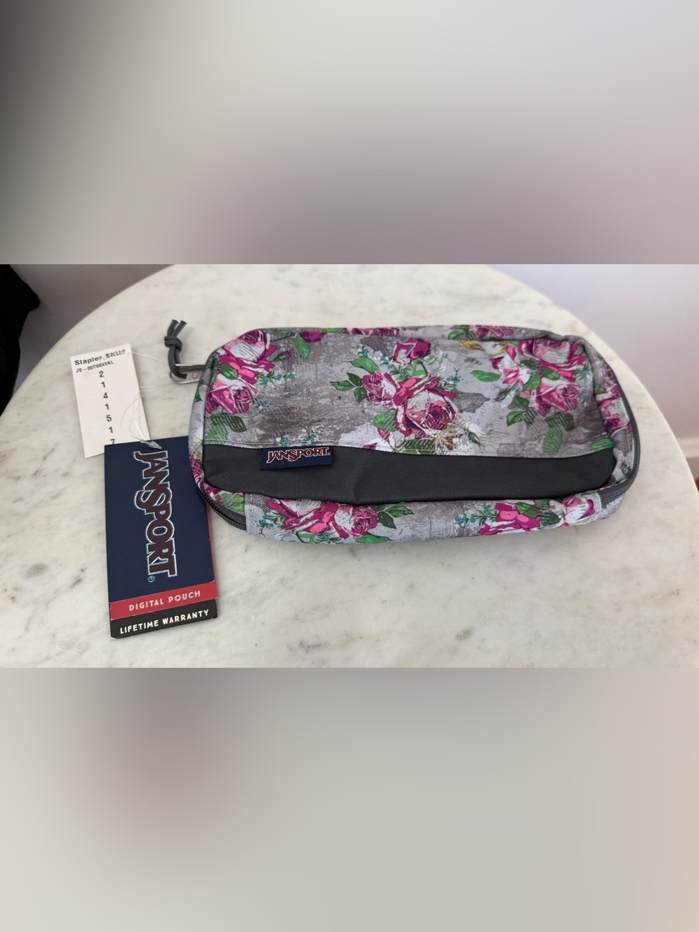 JanSport Floral Gray & Pink Digital Pouch Bag Pencil Makeup Cosmetic School